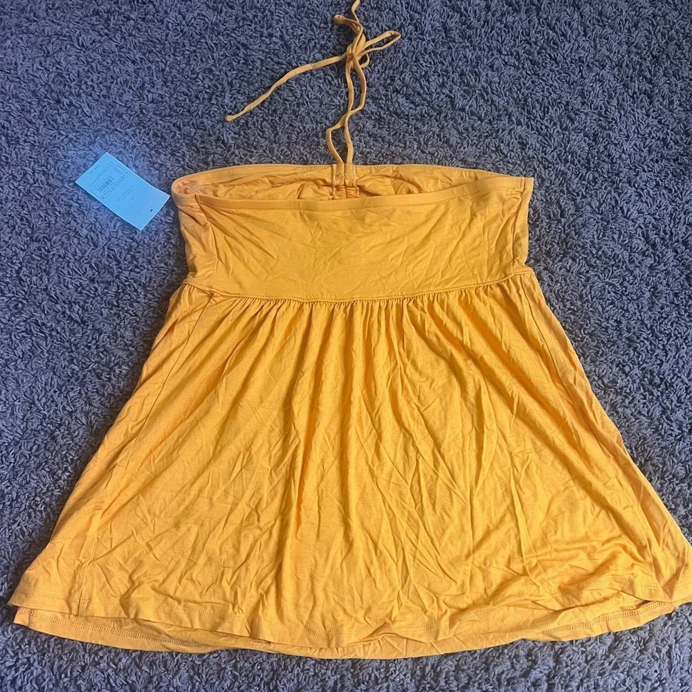 Isabel by Ingrid & Isabel Maternity Halter Babydoll Top Orange Yellow Medium NWT